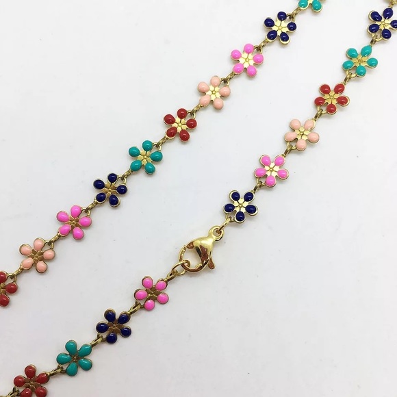Zara Gold Glazed Multi Color Floral Chain Daisy Dopamine Necklace - Picture 9 of 16